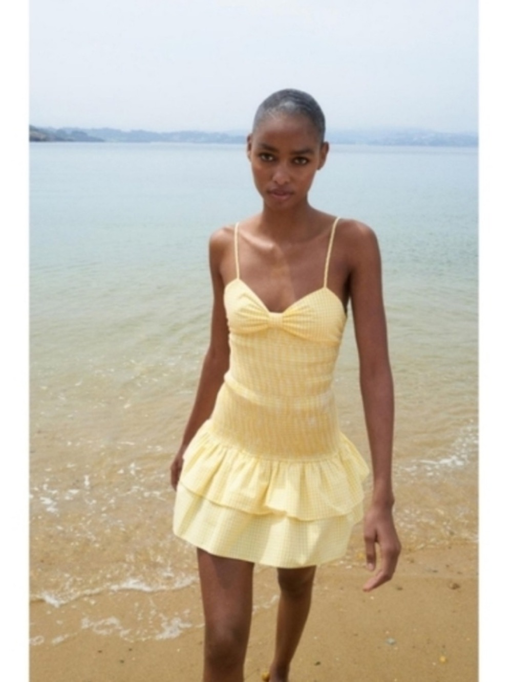 Zara Yellow Gingham Smocked Ruffle Mini Dress - Picture 2 of 5